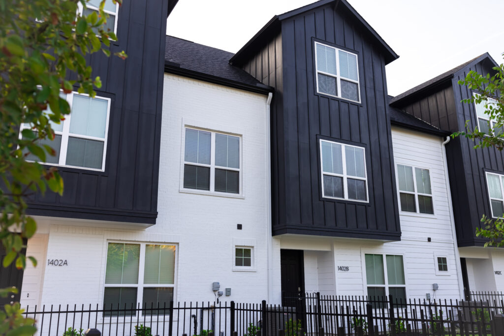 grey and white townhomes